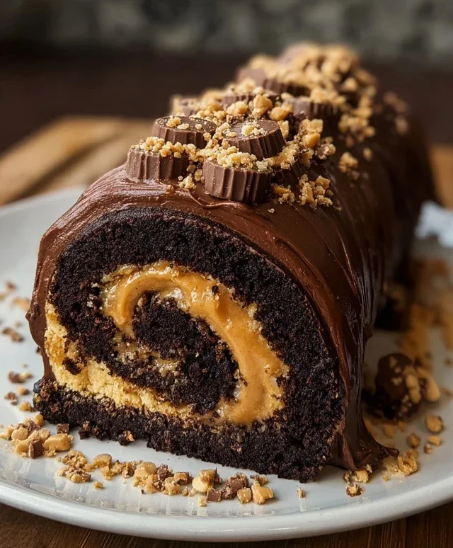 Peanut Butter Cup Chocolate Roll Cake