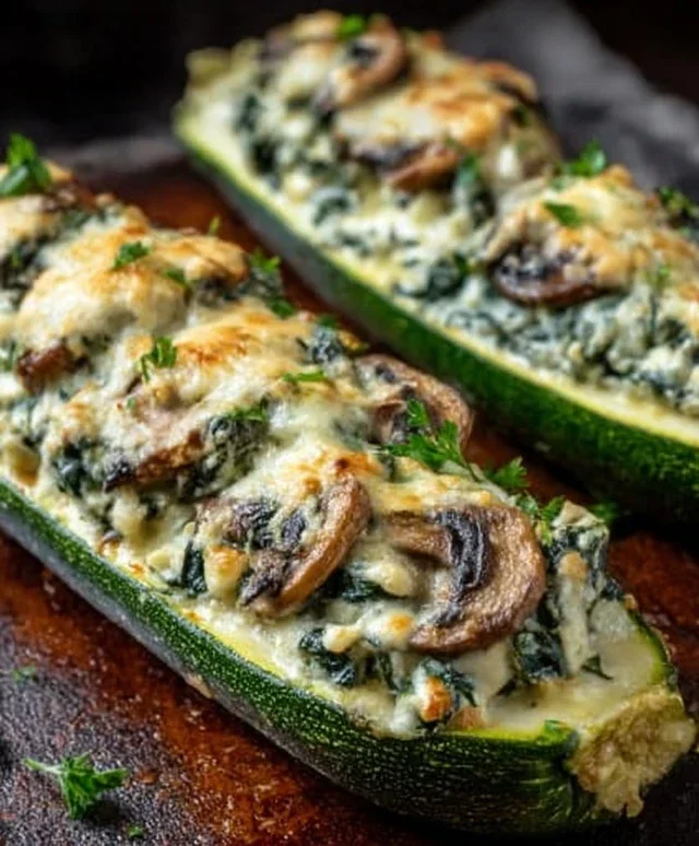 Spinach, Mushroom, and Ricotta Stuffed Zucchini Boats Recipe
