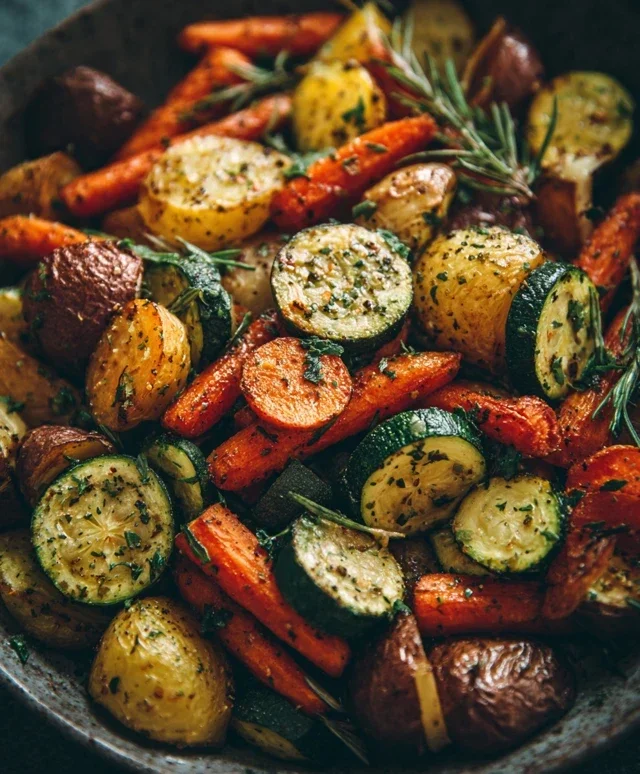 Garlic Herb Roasted Potatoes Carrots and Zucchini