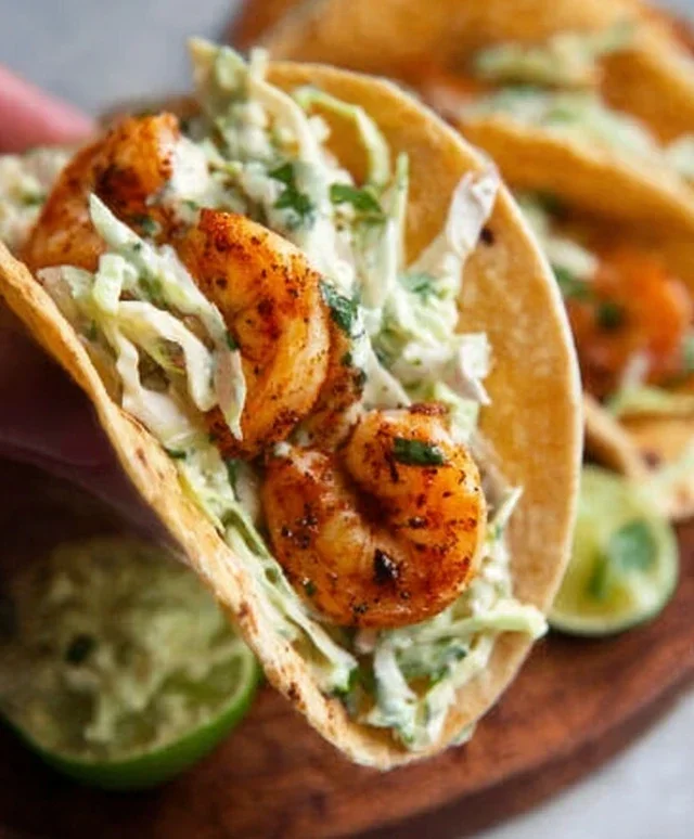 Cilantro Lime Shrimp Tacos with Creamy Slaw