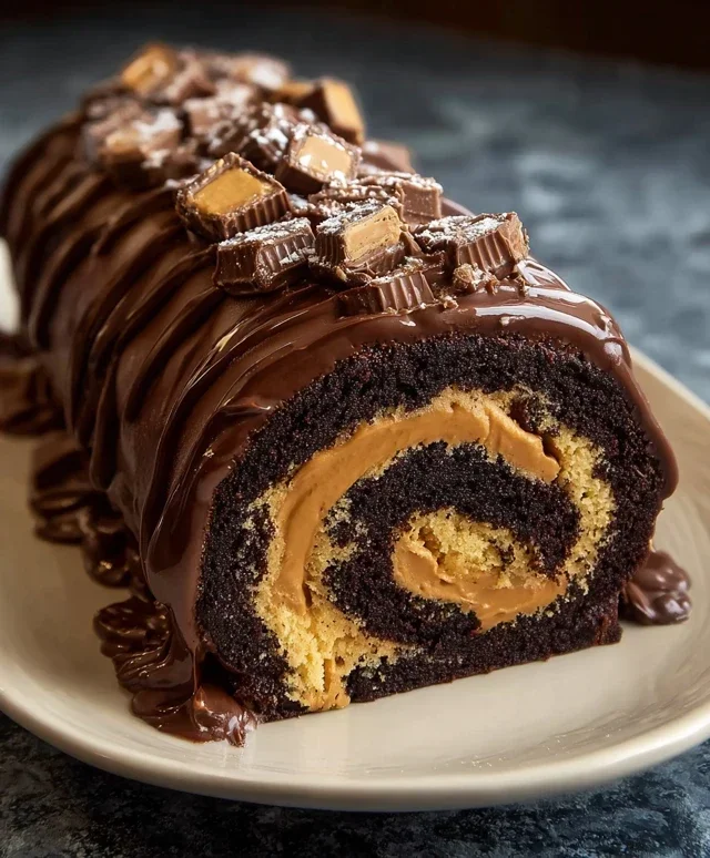 Peanut Butter Cup Chocolate Roll Cake