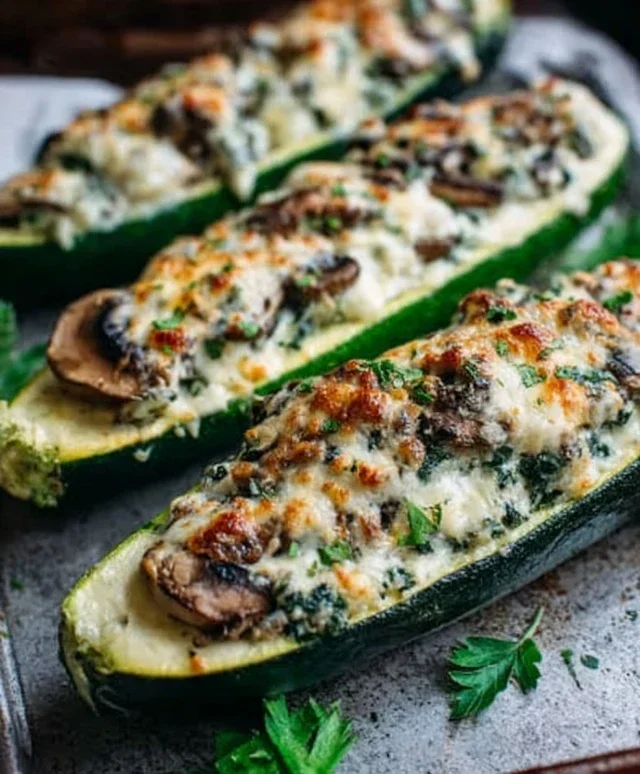Spinach, Mushroom, and Ricotta Stuffed Zucchini Boats Recipe