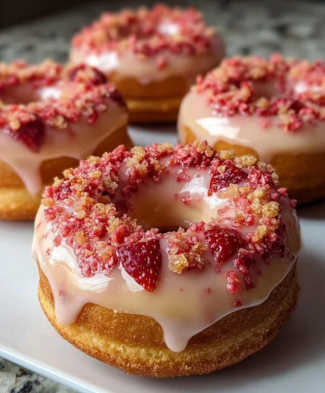 Freshly Glazed Strawberry Crunch Donuts