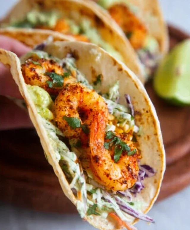 Cilantro Lime Shrimp Tacos with Creamy Slaw