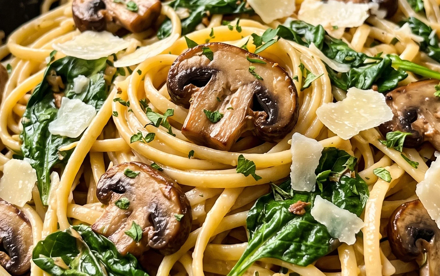 Parmesan Spinach Mushroom Pasta Skillet