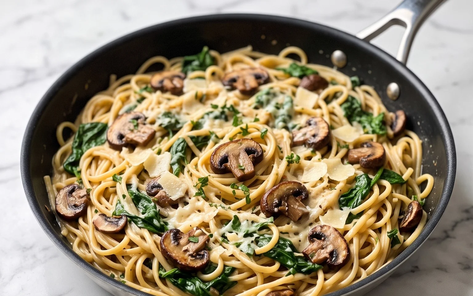 Parmesan Spinach Mushroom Pasta Skillet