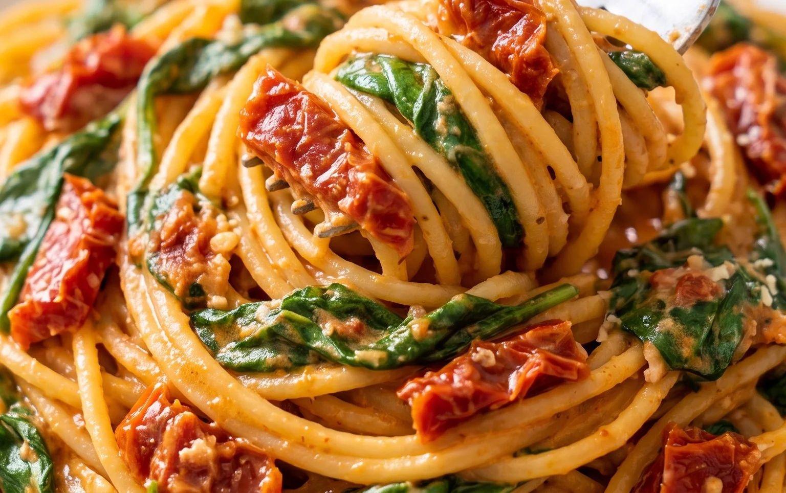 Spaghetti & Spinach with Sun-Dried Tomato Cream Sauce