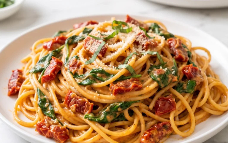 Spaghetti & Spinach with Sun-Dried Tomato Cream Sauce