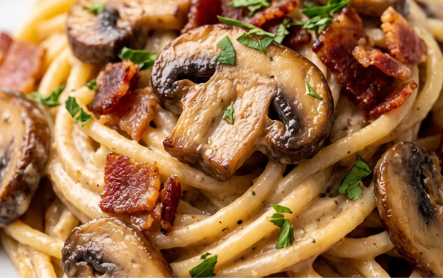 Creamy Beef Bacon and Mushroom Pasta