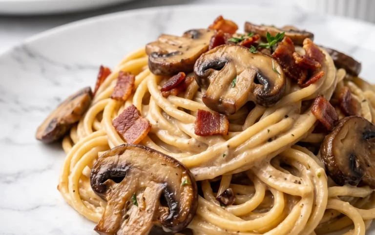 Creamy Beef Bacon and Mushroom Pasta