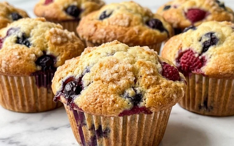 Bakery Style Mixed Berry Muffins | with Frozen Berries