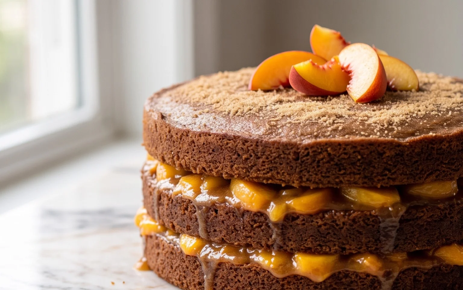 Brown Sugar Layer Cake with Peach Filling